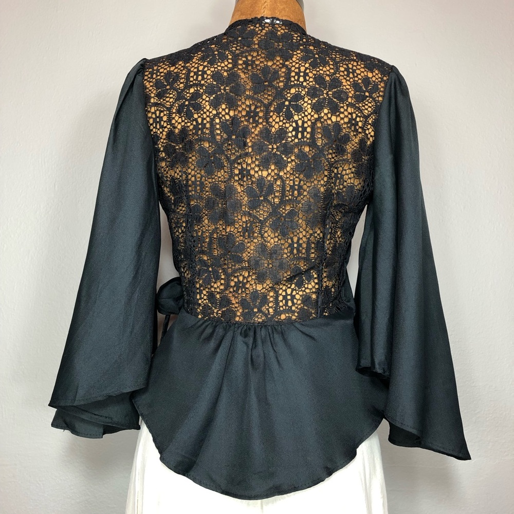 SOLD Vintage 70s Angel Sleeve Lace Open Back Wrap - Picture 7 of 7